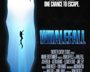WhaleFall movie poster showing a diver inside a blue-lit whale cavity with the tagline 'One hour of air. One chance to escape'.