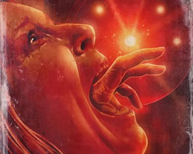 Movie poster for Ivan featuring a close-up of a screaming face and a hand reaching toward a glowing red orb, with the tagline 'a new kind of evil'.