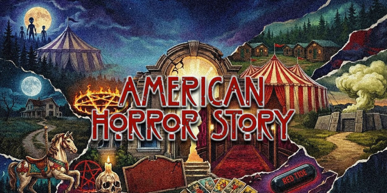 Poster for American Horror Story: a haunted carnival with tents, a skull, a horse, and a full moon.
