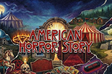 Poster for American Horror Story: a haunted carnival with tents, a skull, a horse, and a full moon.