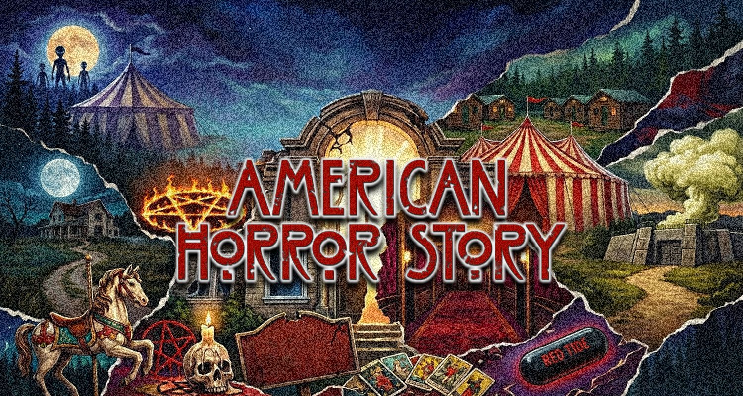 Poster for American Horror Story: a haunted carnival with tents, a skull, a horse, and a full moon.