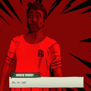 Comic-style panel: astonished man in red tones, caption reads 'Oh... my... God!' with a green banner labeled 'Andrew Murray'