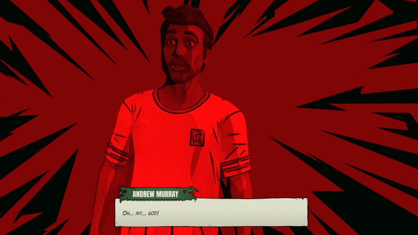 Comic-style panel: astonished man in red tones, caption reads 'Oh... my... God!' with a green banner labeled 'Andrew Murray'