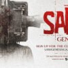 Promo poster for 'SAIL Genesis', a 3‑player horror game; left shows a person wearing a large rusted helmet, right features red 'SAIL Genesis' text and signup details.