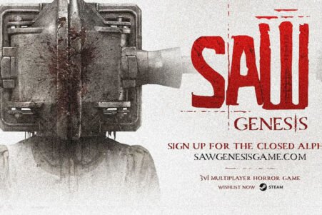 Promo poster for 'SAIL Genesis', a 3‑player horror game; left shows a person wearing a large rusted helmet, right features red 'SAIL Genesis' text and signup details.