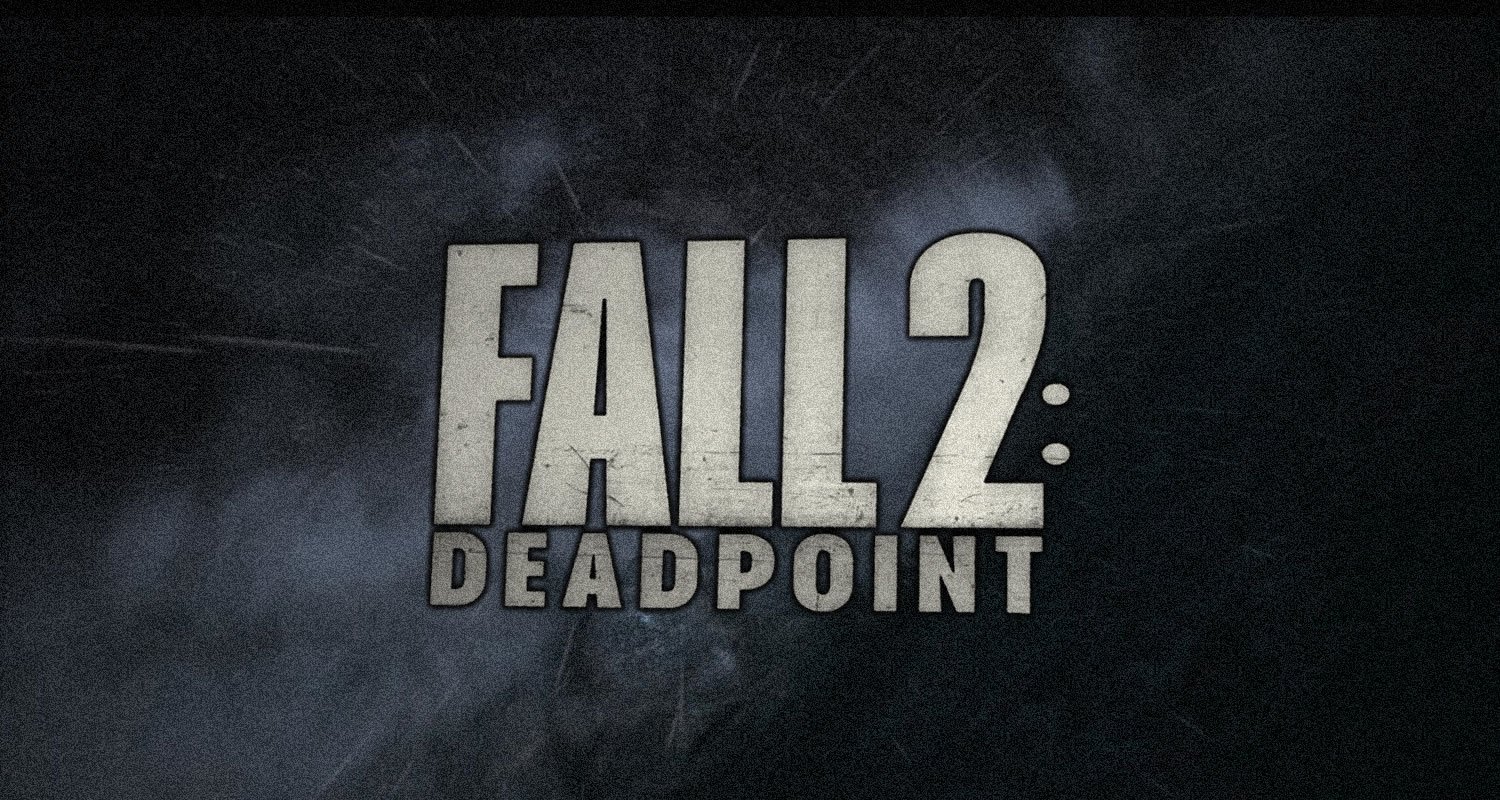 Logo for the game FALL 2: DEADPOINT with bold, weathered typography on a dark, smoky background.