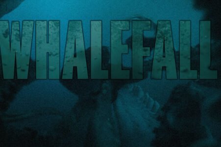 Bold teal letters spell WHALEFALL across an underwater, dark blue scene with bubbles and silhouettes in the background