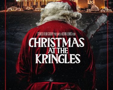 Movie poster for Christmas at the Kringles showing Santa from behind in a red suit with fur trim, a warmly lit house at night in the background.