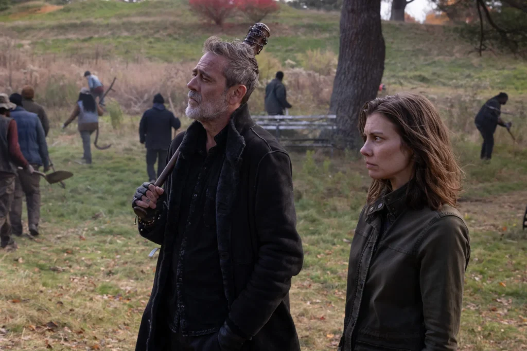 Lauren Cohan as Maggie Rhee, Jeffrey Dean Morgan as Negan – The Walking Dead: Dead City _ Season 3, Episode X – Photo Credit: Robert Clark/AMC