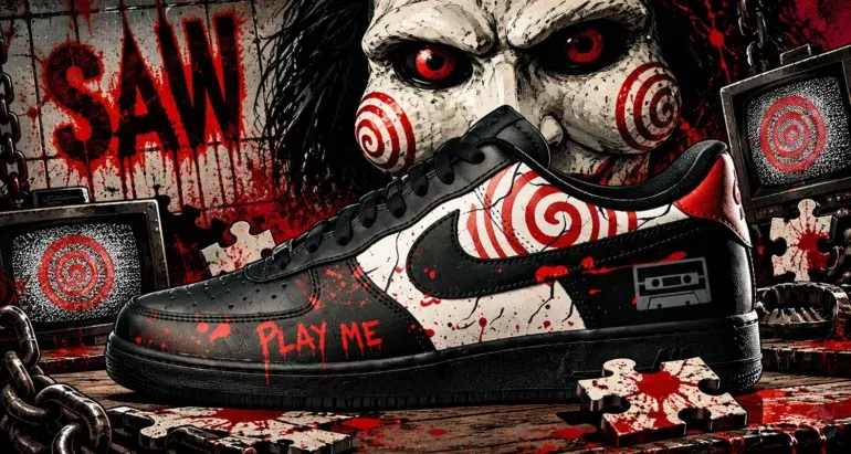"Saw" : Des baskets personnalisées aux couleurs de Billy et Jigsaw pour Halloween