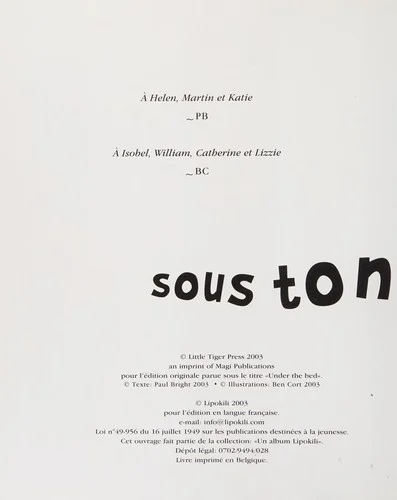 Couverture de Sous ton lit–